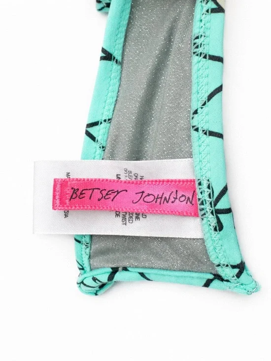 Betsey Johnson Mint Green Floral Grid Ruffle With Bows Bikini Set Lg - Picture 7 of 10